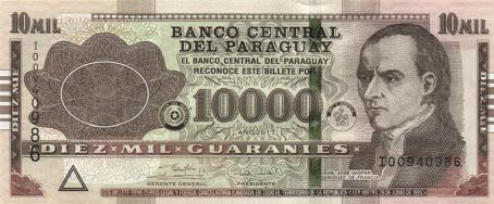 2014 P 224 UNC PARAGUAY 10,000 10000 GUARANIES 2011 